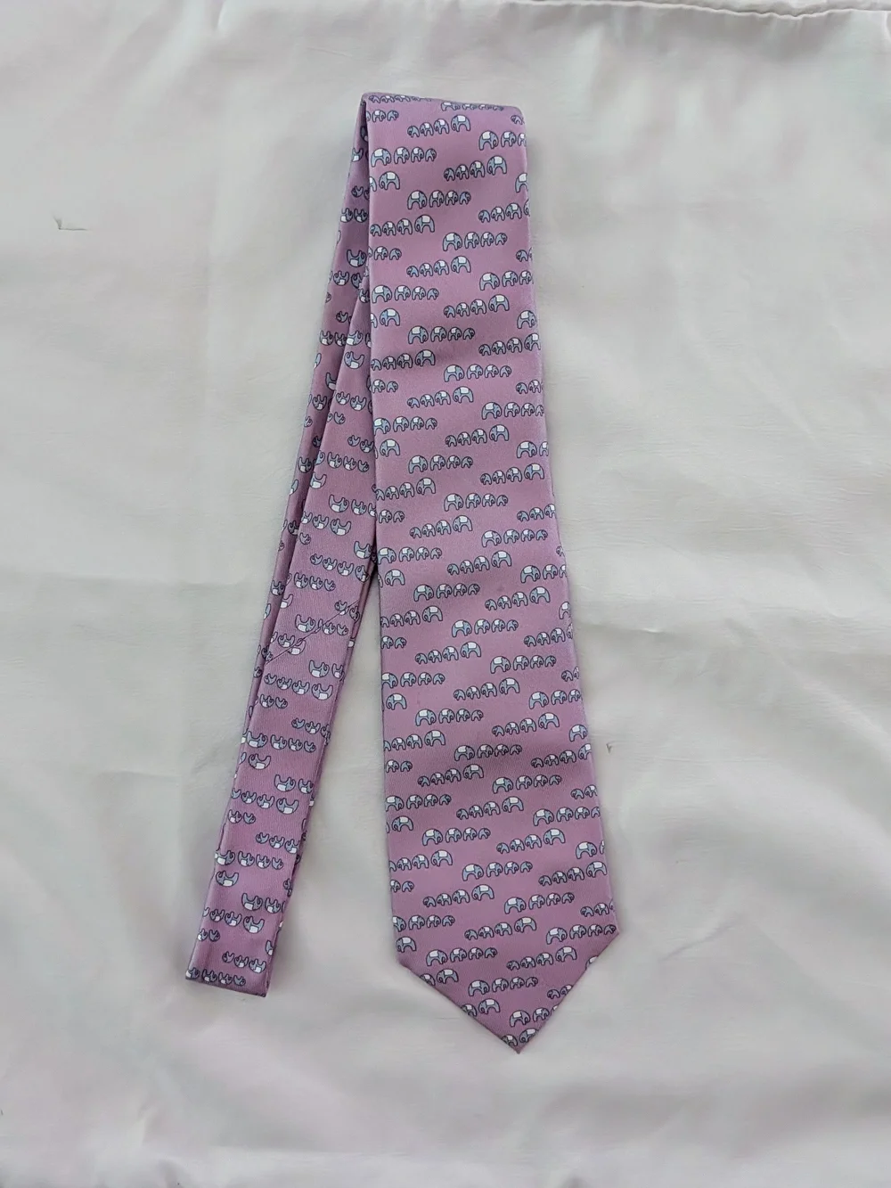 Pink Silk Tie with Mini Elephant Pattern